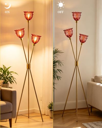 Lightdot Red Glass Tripod Floor Lamp Dimmable Gold Floor Flower Lamps - color: Red-Gold-79F