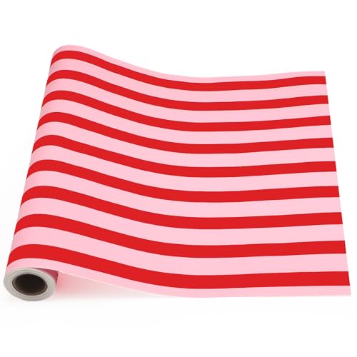 AmazingSpark Striped Table Runner Roll,Pink and Red,25' Long X 16" Wide - color: Pink and Red, size: 25' Long X 16" Wide