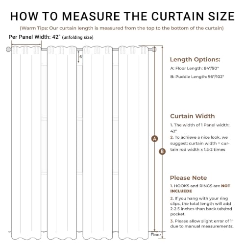 INOVADAY 4 Panels Set Cream Blackout Curtains 102 Inches Long Living Room - color: #01 Cream, size: 42"W x 102"L (Pack of 4)