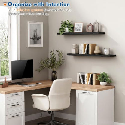 Black Floating Shelves 36 Inch Long, 8" Deep Wall Shelves for Bedroom Books - color: Black, size: 36 x 8 Inch