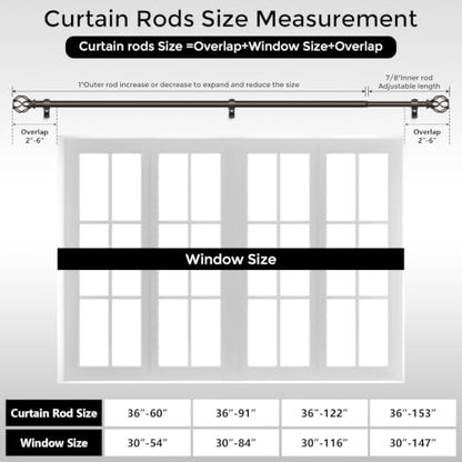 Bronze Curtain Rod 36-60 Inch, 1 Inch Curtain Rods for Windows - color: Bronze, size: 36"-60" (1 Pack)