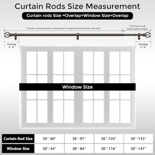 Bronze Curtain Rod 36-153 Inch, 1 Inch Curtain Rods for Windows - color: Bronze, size: 36"-153" (1 Pack)