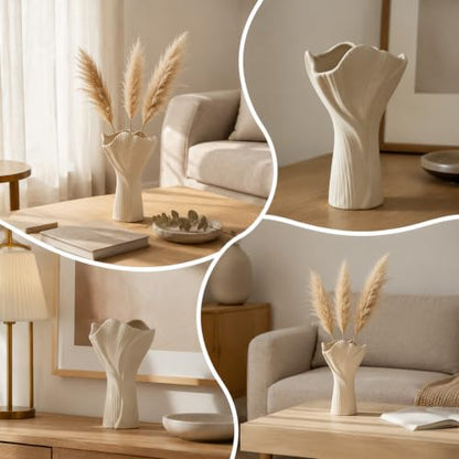 Flower vase, Ceramic vase, Textured White Ceramic Vase, Modern Wave Shaped Decorative Vase for Home Tabletop Living Room Centerpiece Decor
