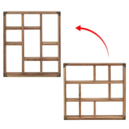 17.7x15.7-Inch Shadow Box Shelf 9-Slot Rustic Wood Floating Shelves Larger Shelf Lightweight Solid Wood Display(9C-Brown) - color: 9c-brown, size: 1 PCS