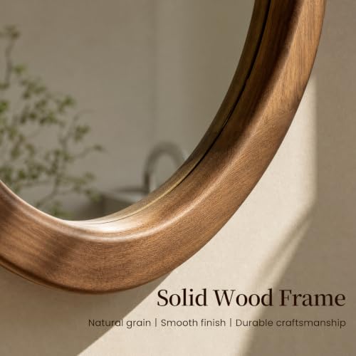 Asymmetrical Irregular Solid Wood Framed Wall Mirror, 20"x30" - color: Walnut, size: 30"L x 20"W