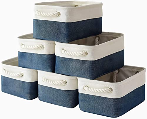 TheWarmHome Storage Basket for Organizing - Small 12x8x5.2 inch 6 Pack Collapsible Storage Bin for Shelves, Canves Storage Cubes for Organizer Cloth Box Gift Toys Closet (White & Jean Blue) - color: White & Blue, size: 6PCS/Small -11.8Lx7.9Wx5.2H