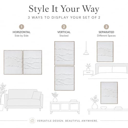 Artiluxy Neutral Abstract Wall Art Set of 2, Framed 3D Textured, 16x20 Inch - color: White B