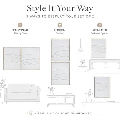 Artiluxy Neutral Abstract Wall Art Set of 2, Framed 3D Textured, 16x20 Inch - color: White B