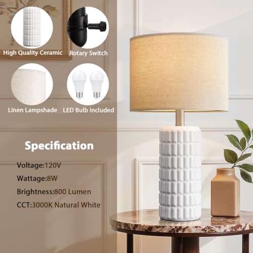 Seealle 23" Ceramic Table Lamps Set of 2, Lamps for Bedroom, Light White - color: Light White