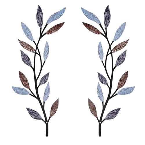 AHYS Metal Tree Leaf Wall Decor 2 PCS Rustic Vine Branch Leaf Wall Art for Living Room Bedroom Bathroom Decorations - Elegant Color - color: Elegant Color