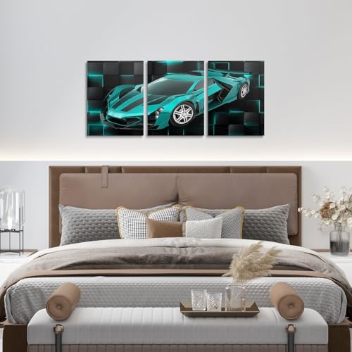 Feelyou TealBlue Race Wall Art 12" x 16" x 3 - color: Calamine Blue