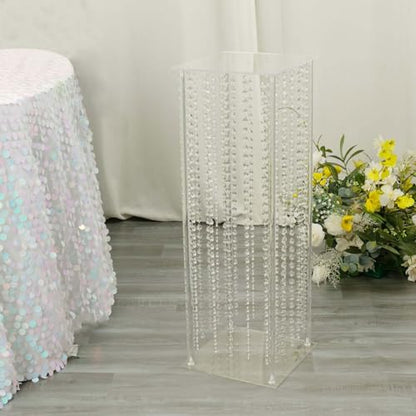 Efavormart 32" Heavy Duty Acrylic Flower Pedestal Vase with Hanging Crystal Beads, Clear Pillar Stand Wedding Table Centerpieces with Pre-Chained Garlands - 5mm Thick Plates - size: 32‘’x11''
