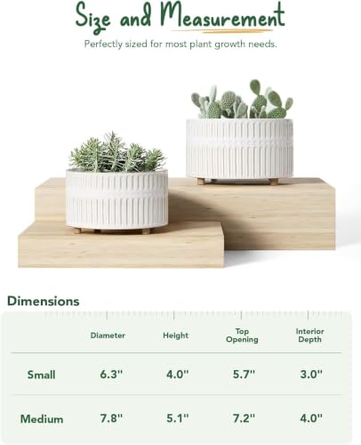 LE TAUCI Succulent Planters, 6.5+8 Inch Ceramic Indoor Plant Pot with Drainage Hole, Shallow Round Succulent Pots, Set of 2, Reactive Glaze White - color: Reactive Glaze White