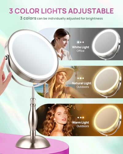 30X Magnifying Mirror with Lights, 8" Height Adjustable Makeup Mirror