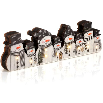 Yousoontic Christmas Table Decorations, Illuminated Snowman Table Centerpieces, Cute Wooden Sign Decorations with LED Lights, 3D Block Xmas Decor for Christmas Tabletop Mantel Desk Home Office Party - style: Illuminated Snowman