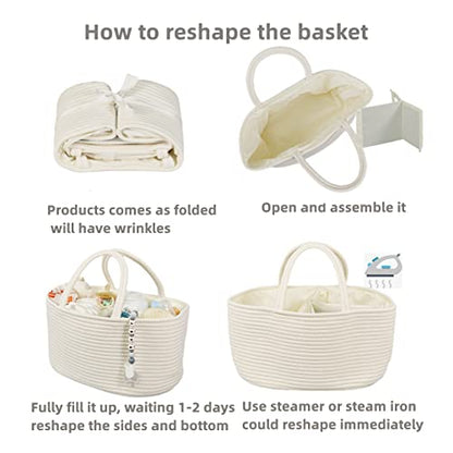 XUANGUO Large Cotton Rope Baby Diaper Caddy Organizer Basket with White - color: White, size: Large