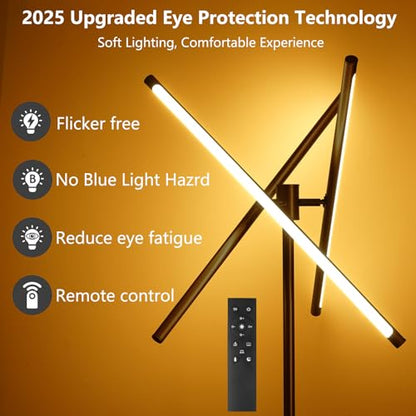 NUÜR Modern Black Floor Lamp, Dimmable LED Standing Lamp with Remote - style: 3-Bar Linear Black Floor Lammp