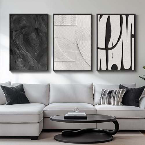 3D Large Framed Black and White Abstract Wall Art for Living Room, 3 Piece - color: Black and White --B, size: 24"w X 36"h X 3pcs