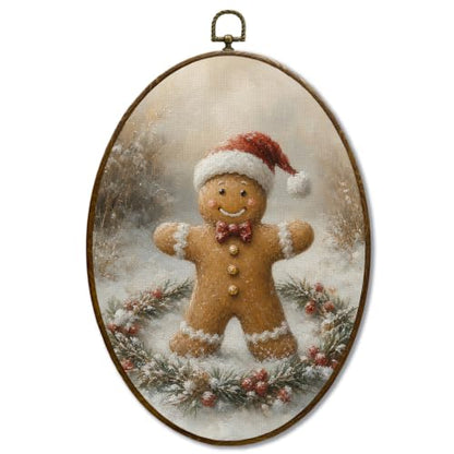 JQF Christmas Gingerbread Man Garland Oval Wall Decor Framed 8.5x11.5 Inch - color: Gingerbread-1