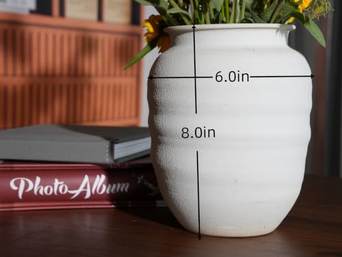 Handmade White Rustic Ceramic Vase for Flowers, Home Decor, 8 inch Tall - size: 8" H × 6''W