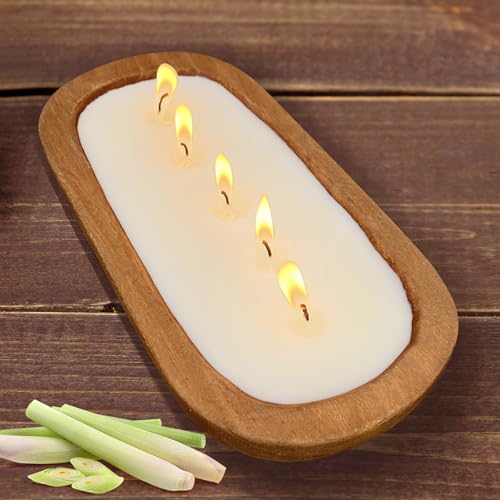 Citronella Candles, SEVEYEE Scented Candle 5wicks 16oz, Large Wooden Bowl Candles for Outdoor Indoor Patio Garden Camping, 12inch - size: 12 inch Bowl Citronella