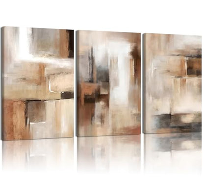 LYYGLYY 3Pcs Framed Brown and Black Canvas Wall Art 16x24 Inches - color: Brown Relief Sculpture, size: 16x24 Inches
