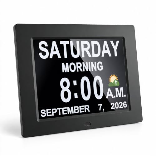 JALL 8" Large Digital Calendar Day Clock for Seniors 2026 - Easy to Read Alzheimer's Dementia Memory Loss Clock for Elderly with IPS Wide Angle，Day & Date, 12 Custom Alarms & Auto-Dimming, Black - color: Black, size: 8''