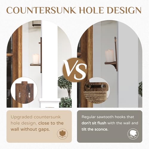 Large Wall Candle Sconces Set of 2: Wood Shelf Distressed Brown - color: Brown, size: 19.7in x 6.3in