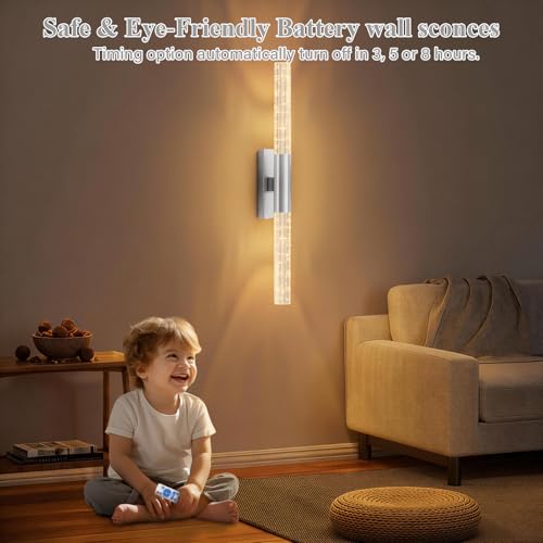 camuucci Battery Operated Wall Sconces Set of 2, Rechargeable Wall Lights - color: Silver, size: 25.6 Inches