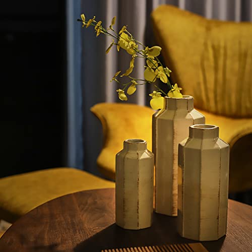 Ceramic Rustic Farmhouse Vase Set of 3,Ice Cracked Glazed Terracotta Vase - color: 18096lms-ec-beige