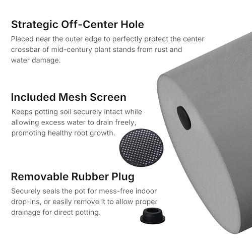 FaithLand 8 Inch Fiberstone Planter - Lightweight Modern Cylinder Plant Pot with Drainage Hole & Plug, Authentic Concrete Look, Gray - color: Gray, size: 8 inch