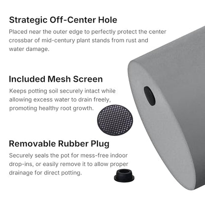 FaithLand 14 Inch Fiberstone Planter - Lightweight Modern Cylinder Plant Pot with Drainage Hole & Plug, Authentic Concrete Look, Gray - color: Gray, size: 14 inch