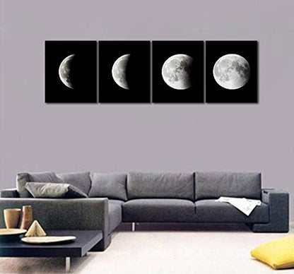 Wieco Art Large Black White Moon Canvas Print, Modern Abstract Space Sky Wall Art, Gallery Wrapped Artwork Ready to Hang for Living Room Bedroom Home Office Decor - size: 20x24inchx4pcs (50x60cmx4pcs)