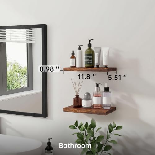 2 Pack Small Floating Shelves, 11.8" x 5.5" x 0.98", Rustic Brown - color: Rustic Brown, size: 11.8''(Thinner)