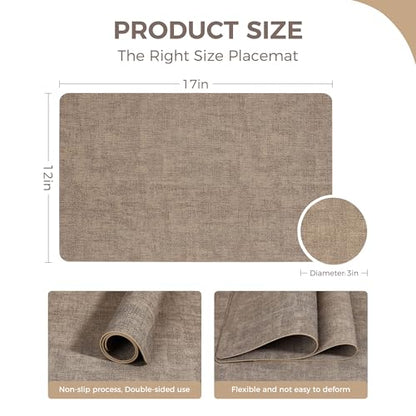 NCUE Vinyl Placemats Set of 4, 17"x12" Wipeable Place Mats with Coasters - color: Light Coffee, size: Set of 4