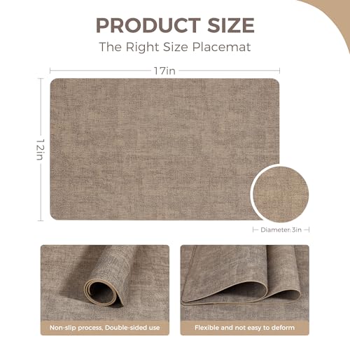 NCUE Vinyl Placemats Set of 6, 17"x12" Wipeable Place Mats with Coasters - color: Light Coffee, size: Set of 6