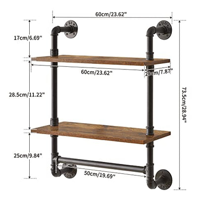 IBUYKE 2-Tiers Industrial Pipe Shelves with Towel Bar RF-TM014 - size: 2 Tier with Tower Bar