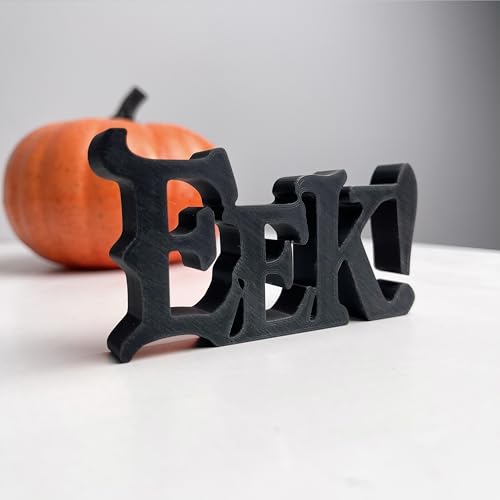 "Eek!" Halloween Word Sign - Matte Black Gothic Desktop Decor - Modern Spooky Shelf Sitter & Mantle Decoration - 3D Halloween Party Tabletop Ornament - Unique Fall Home Decor Accessory