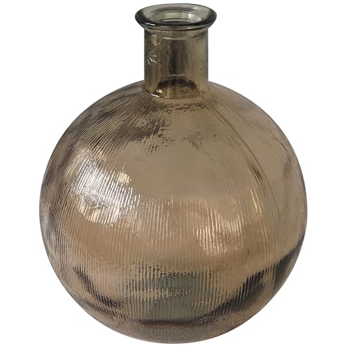 Deco 79 Recycled Glass Handmade Decorative Vase Spanish Bottle Neck Ribbed Centerpiece Vase, Flower Vase for Home Decoration 13" x 13" x 17", Brown - color: Brown, size: 13" x 13" x 17"