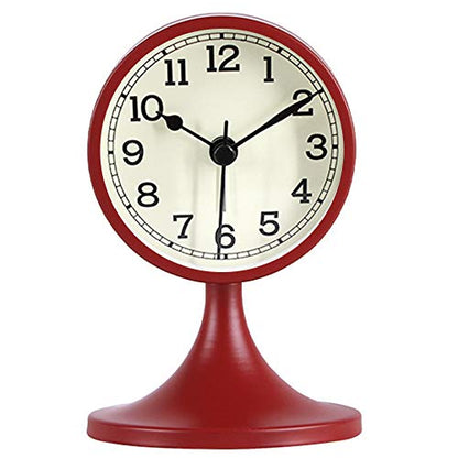 3" Round Quartz Analog Metal Alarm Clock Silent Non Ticking Desk Clock - color: Red