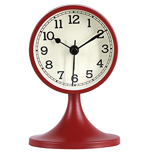 3" Round Quartz Analog Metal Alarm Clock Silent Non Ticking Desk Clock - color: Red