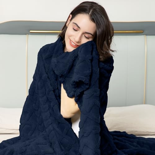 Aganear Fleece Throw Blanket for Couch Sofa 60"x80" Navy - color: Navy, size: Twin(60×80in)