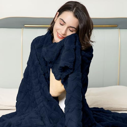 Aganear Fleece Throw Blanket for Couch Sofa 60"x80" Navy - color: Navy, size: Twin(60×80in)