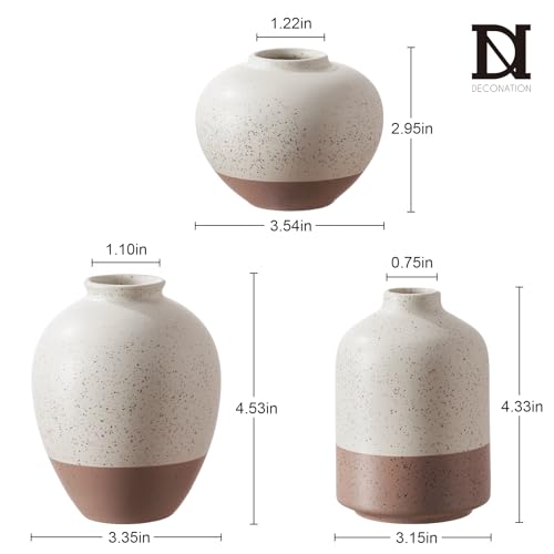 DN DECONATION Flower Vase Set of 3, Small Ceramic Vase Farmhouse Home Decor - color: Beige&brown