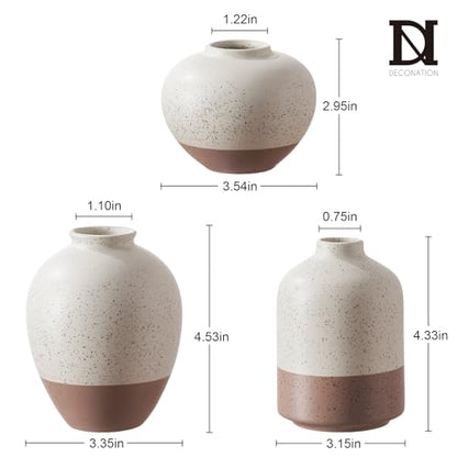 DN DECONATION Flower Vase Set of 3, Small Ceramic Vase Farmhouse Home Decor - color: Beige&brown