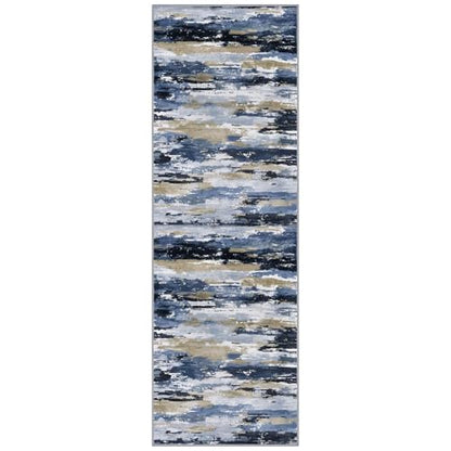 Abstract Washable 2x6 Runner Rug Non Slip Runners for Hallway - color: Navy / Blue / Taupe, size: 2' x 6' (Runner)