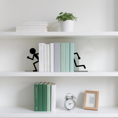 Metal Bookends Running People Book Ends for Shelves - color: Black - 1 Pair Running People