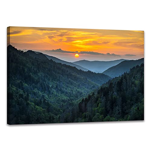 SKASNFAI Nature Landscape Canvas Wall Art Great Smoky Mountains Blue Ridge Mountains Wall Decor Forest Sunrise Pictures Framed for Living Room Bedroom (12x16 inch) - color: Forest 07, size: 12"L x 16"W