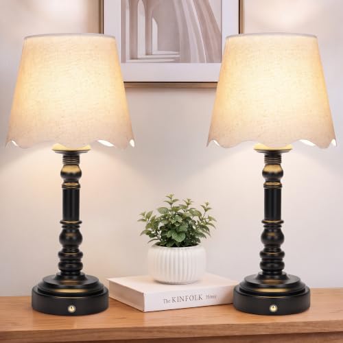 ShineTech 14" Small Table Lamps for Bedroom Rechargeable Cordless, Set of 2 - color: Black
