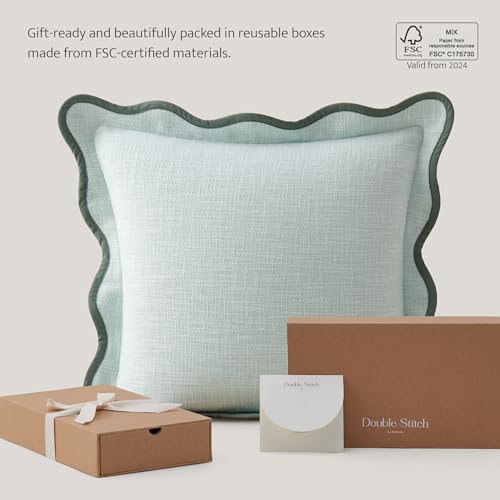 Double Stitch 100% Cotton Scalloped Throw Pillow Covers, Aqua Mint - color: Aqua Mint, size: 18" x 18" (Pack of 2)